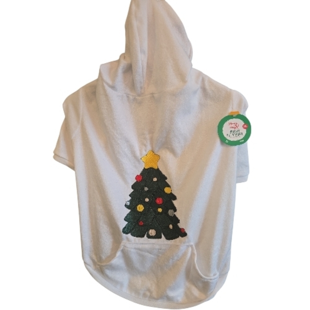 NWT Merry & Bright 🎄 Holiday Pet 🐶 Apperal Hoodie Sweater - Velour/White
